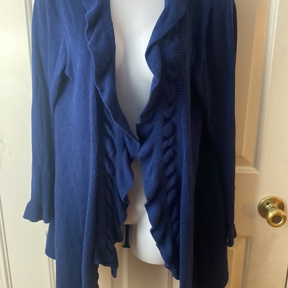 Long ruffled cardigan navy blue - Picture 2 of 7